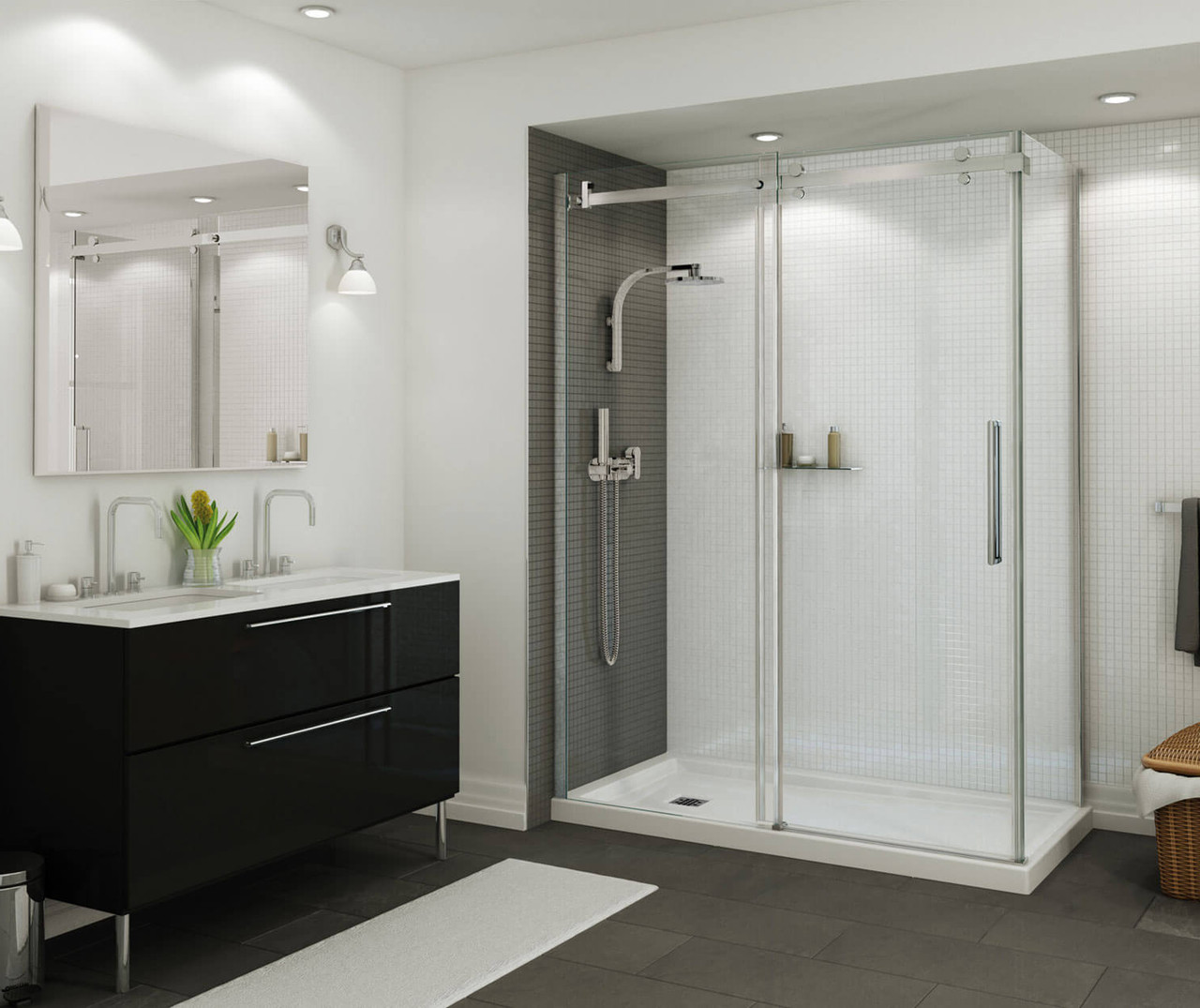 60in x 36in Rectangular Corner Left Acrylic Shower Base with Left Hand Drain, in White
