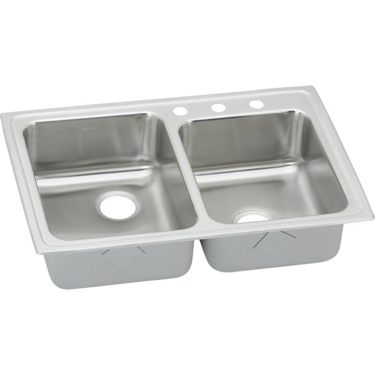 33" x 22" x 6-1/2" 18 Gauge Stainless Steel Offset Double Bowl Top Mount Kitchen Sink with 3 Faucet Holes in Lustertone