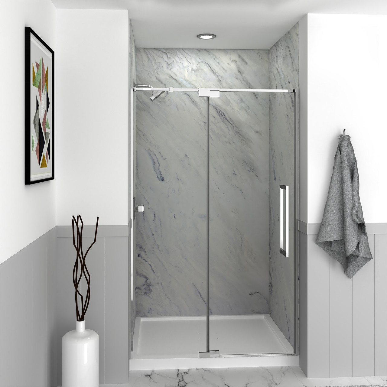 IPD487610C-S-PC Semi-frameless pivot shower door in polished chrome frame finish with smooth glass texture 44-in to 48-in W x 76-in H