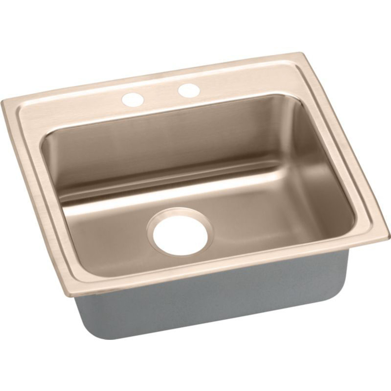 25" x 21-1/4" x 5" 18 Gauge CuVerro Antimicrobial Copper Single Bowl Drop-in ADA Sink with 2 Faucet Holes in Lustrous Satin