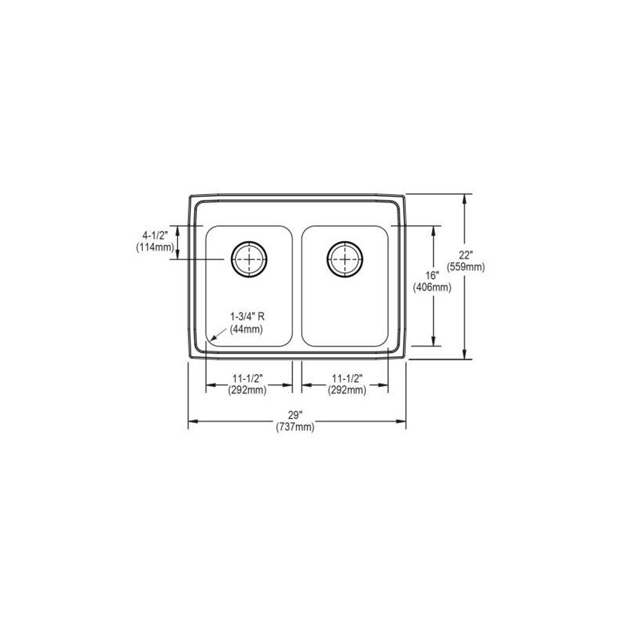 29" x 22" x 5" 18 Gauge Stainless Steel Equal Double Bowl Drop-in ADA Kitchen Sink with 4 Faucet Holes in Lustrous Satin