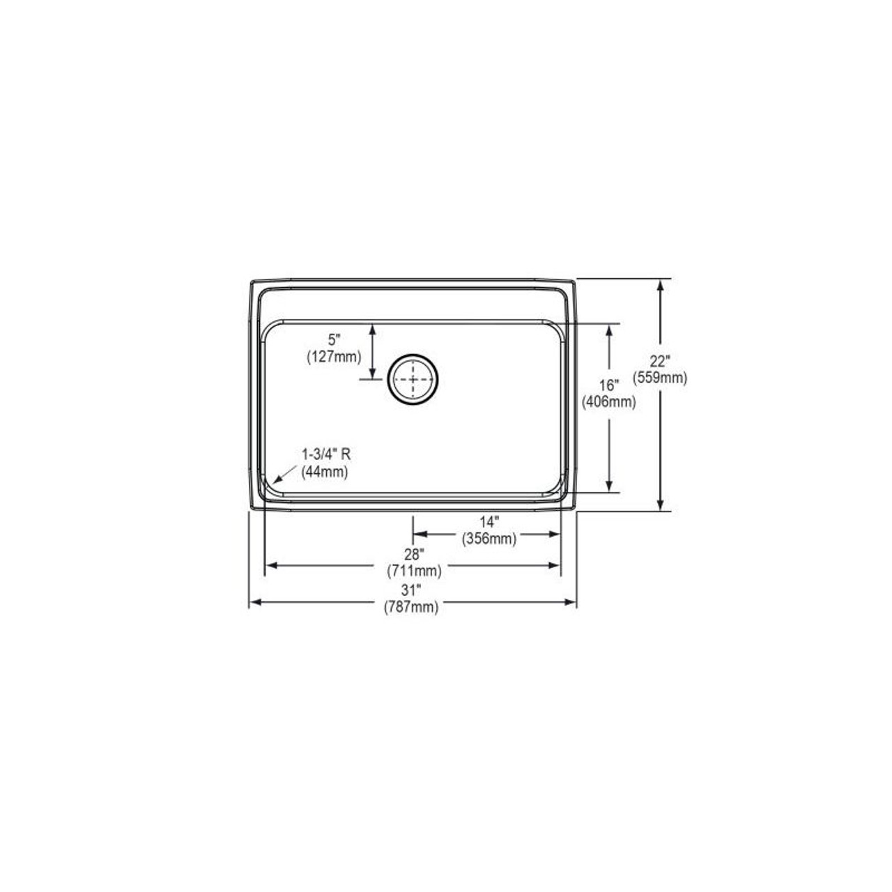 31" x 22" x 6-1/2" 18 Gauge Stainless Steel Single Bowl Drop-in ADA Kitchen Sink with 4 Faucet Holes in Lustrous Satin