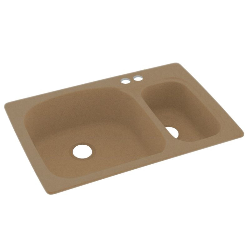 33-in D x 22-in W x 9.75-in H Solid Surface Dual Mount Double Bowl Kitchen Sink with 2-Hole in Barley