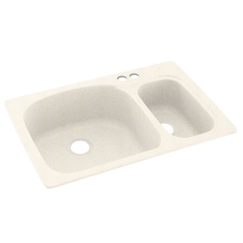 KS03322LS.168-2B 33-in D x 22-in W x 9.75-in H Solid Surface Dual Mount Double Bowl Kitchen Sink with 2-Hole in Baby's Breath