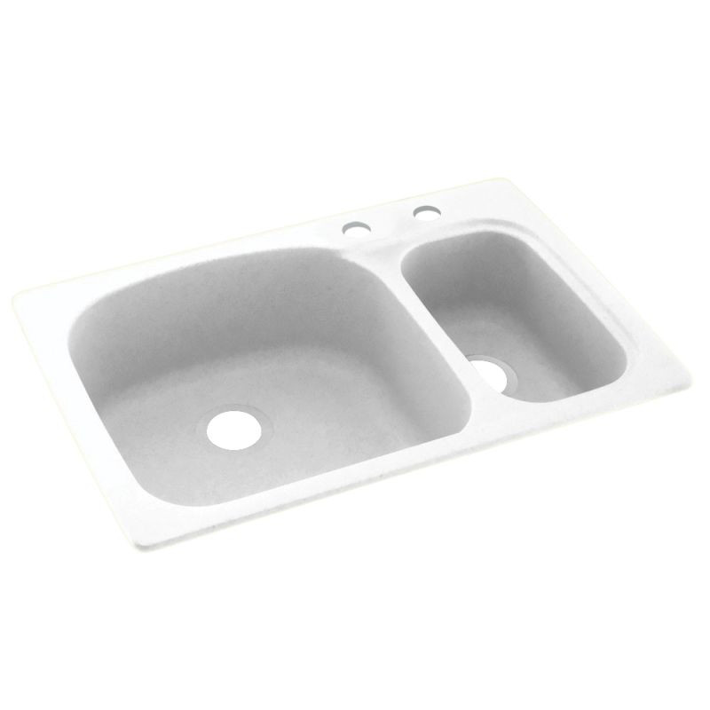 33-in D x 22-in W x 9.75-in H Solid Surface Dual Mount Double Bowl Kitchen Sink with 2-Hole in White