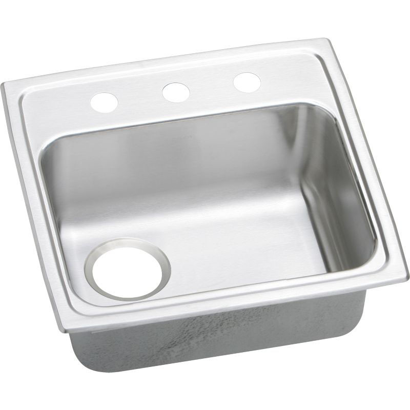 Elkay LRADQ191855L3 Stainless Steel Single Bowl Top Mount Quick-Clip Sink with 3 Faucet Holes in Lustrous Highlighted Satin