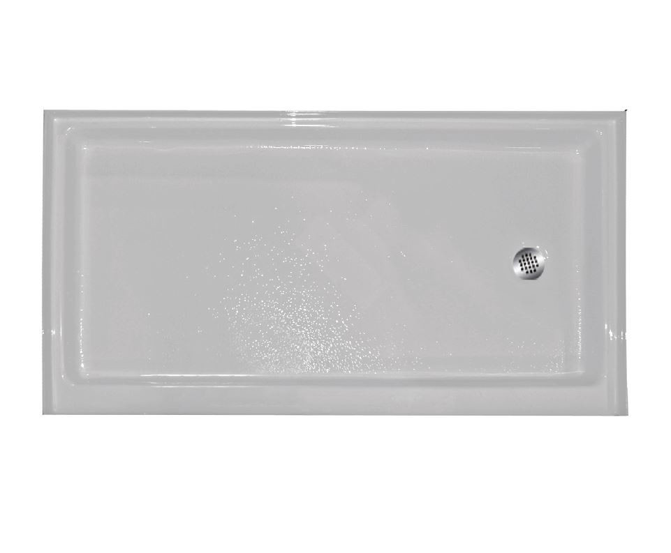 60-in x 32-in Rectangular Alcove Acrylic Shower Base with Left Hand Drain and Low EasyStep Threshold, in White