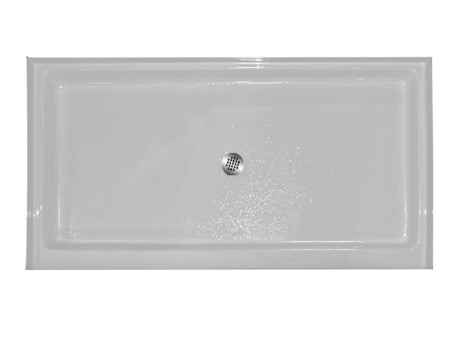 60-in x 42-in Rectangular Alcove Acrylic Shower Base with Center Drain and Low EasyStep Threshold, in White