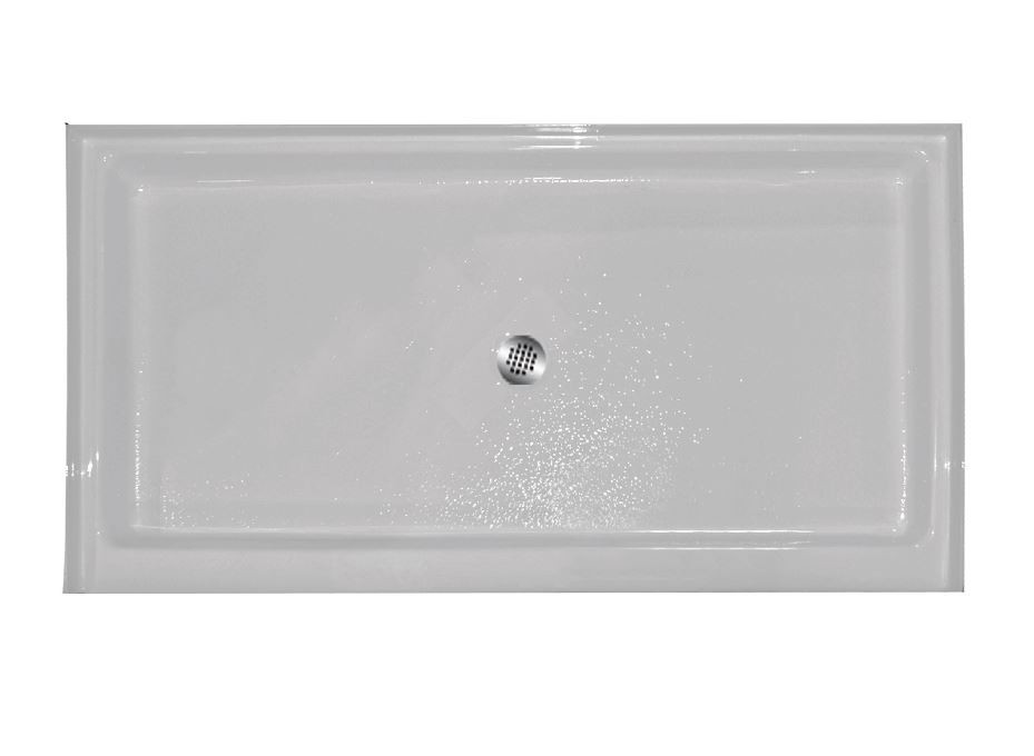 60-in x 34-in Rectangular Alcove Acrylic Shower Base with Center Drain and Low EasyStep Threshold, in White