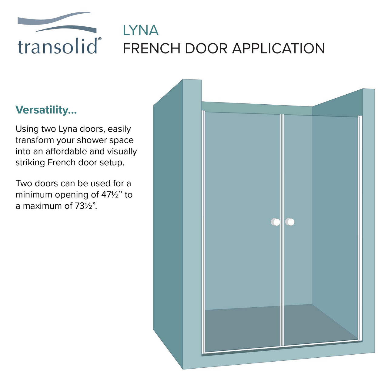 Transolid LSD297006C-PC Lyna 29-in x 70-in Pivot Shower Door, Polished Chrome 