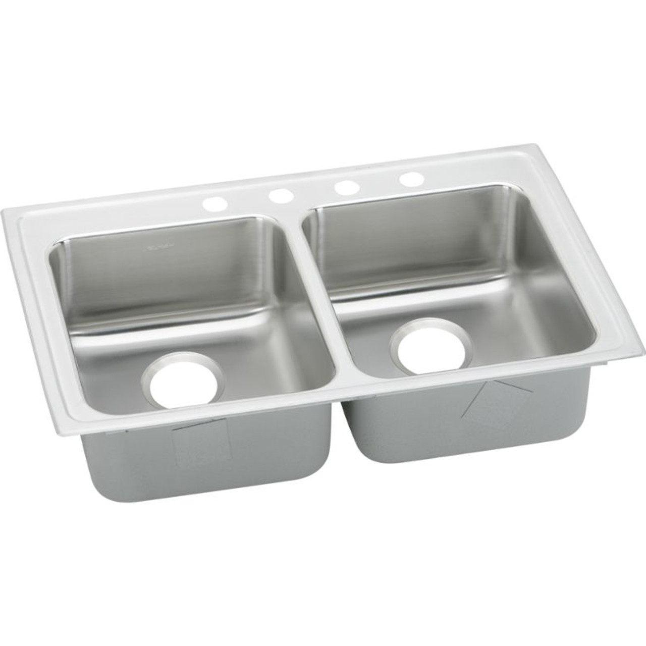 33" x 21-1/4" x 6" 18 Gauge Stainless Steel Equal Double Bowl Quick-Clip Drop-in ADA Kitchen Sink with 4 Faucet Holes in Lustrous Satin