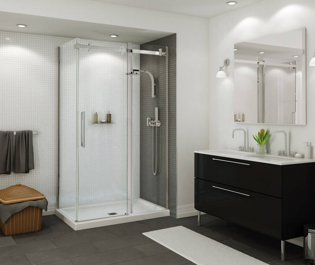 48in x 36in Rectangular Corner Right Acrylic Shower Base with Center Drain, in White 48in x 36in Rectangular Corner Right Acrylic Shower Base with Center Drain, in White