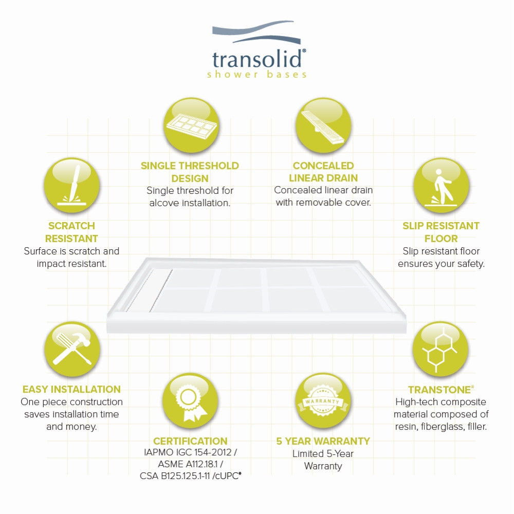 FL4832L-39 FL-Series Linear 48-in x 32-in Rectangular Alcove Shower Base with Left Hand Drain in Grey