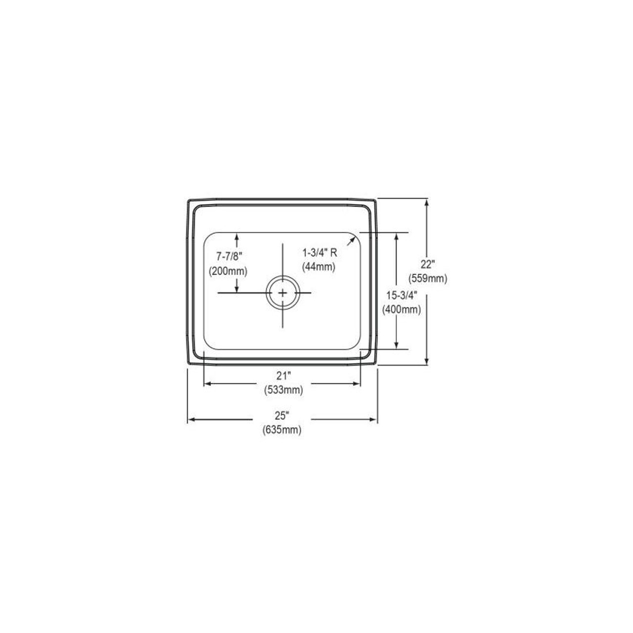 25" x 22" x 7-1/2" 20 Gauge Stainless Steel Single Bowl Drop-in Kitchen Sink with 1 Faucet Hole in Brushed Satin