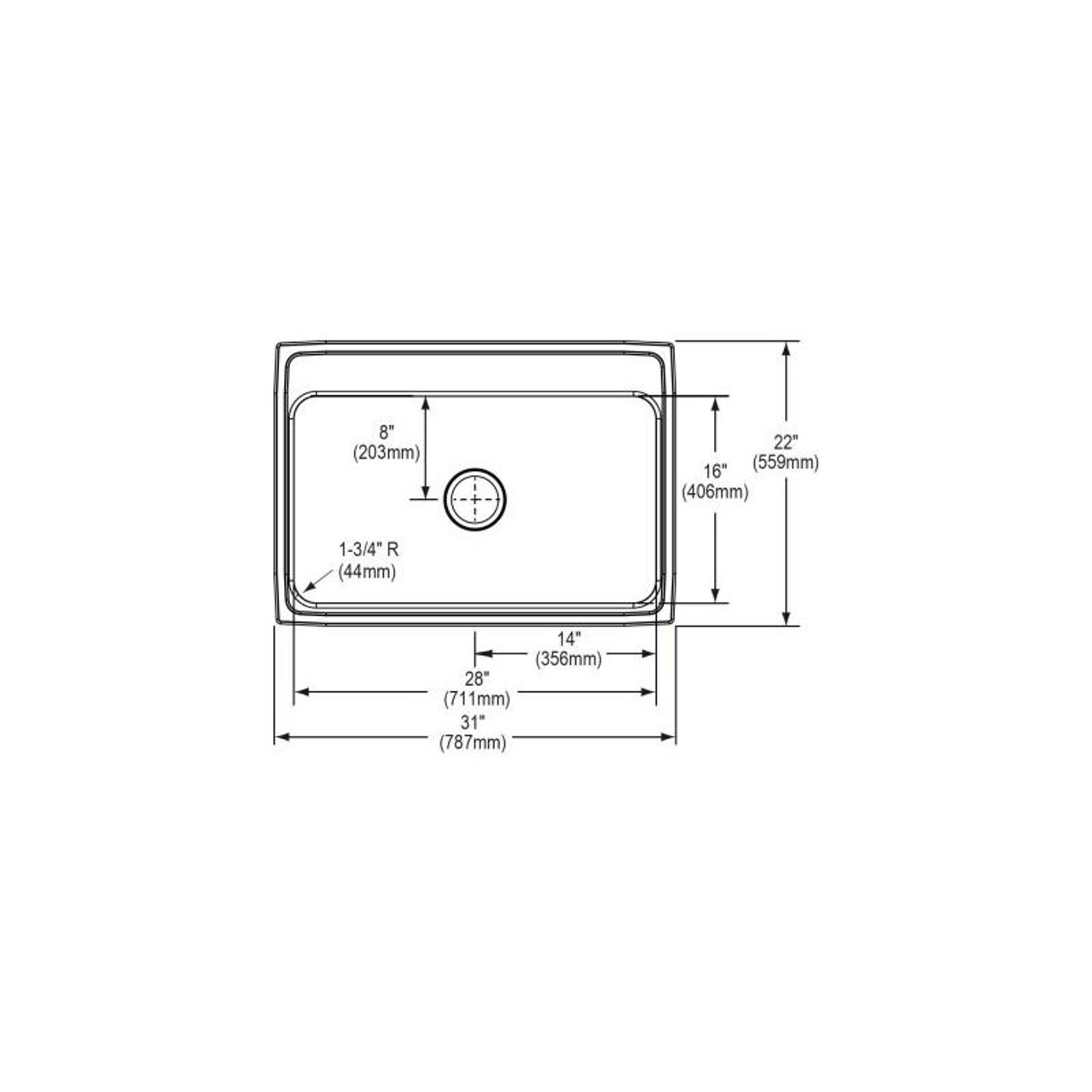 31" x 22" x 7-1/8" 20 Gauge Stainless Steel Single Bowl Drop-in Kitchen Sink with 2 Faucet Holes in Brushed Satin