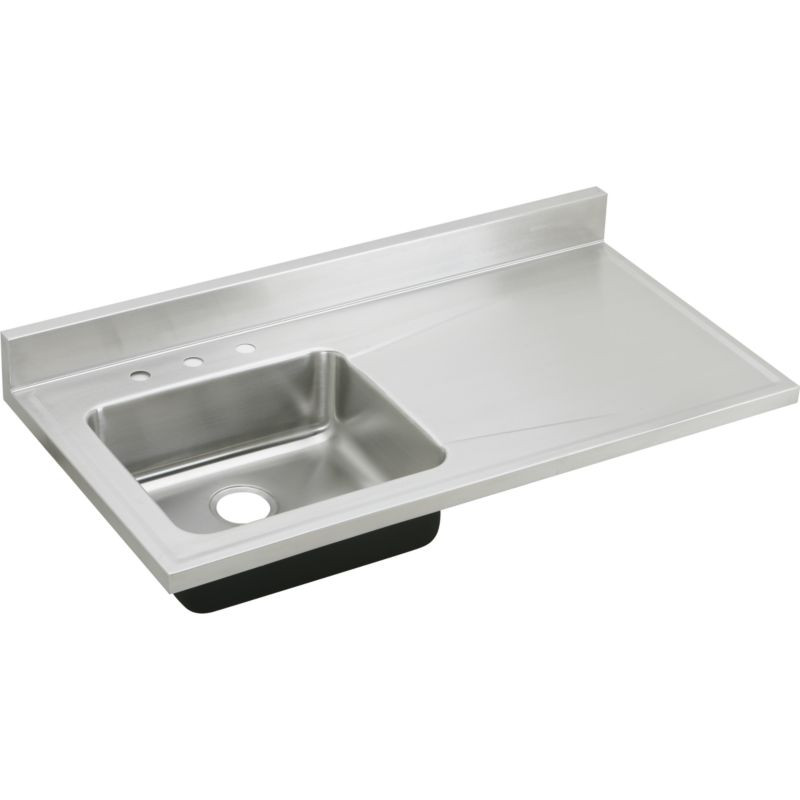 48" x 25" x 7-1/2" 18 Gauge Stainless Steel Left Single Bowl Sink Top with 3 Faucet Holes in Lustrous Satin