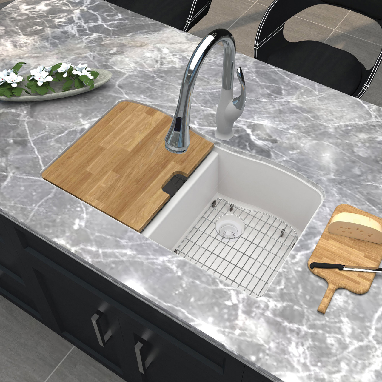 Aversa AUDE3219-01-KIT Radius All-In-One Undermount Kitchen Sink Kit