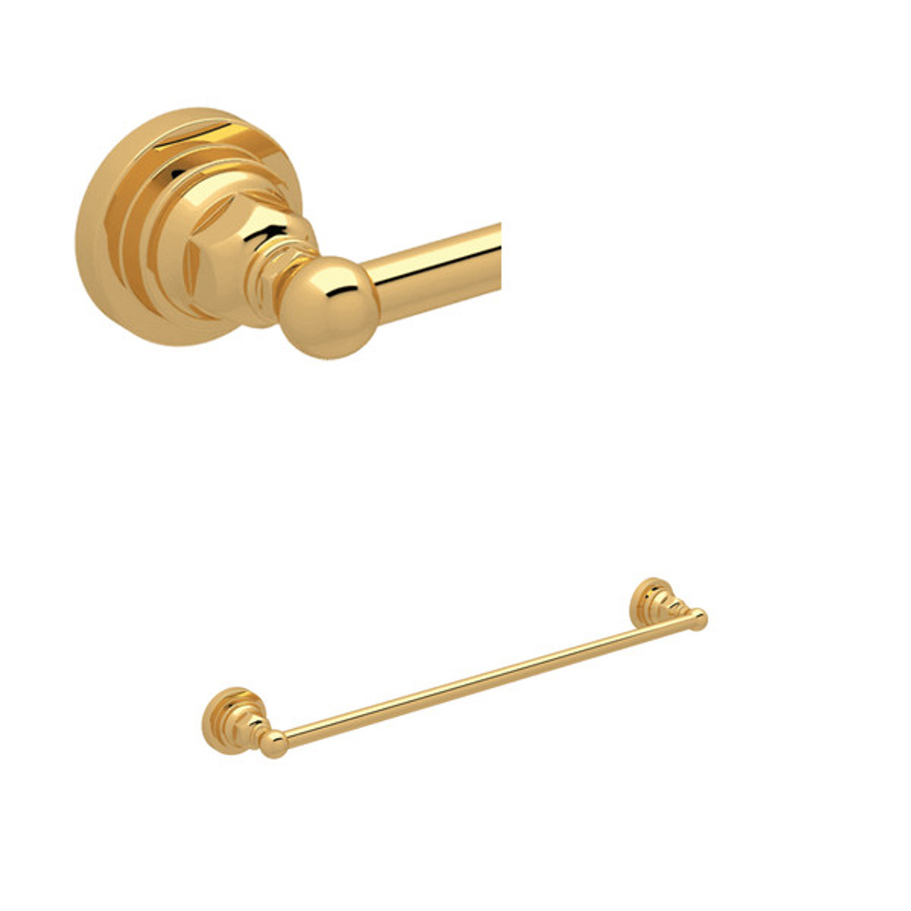 Rohl ROT1/18ULB 18-in Wall Mount Single Towel Bar, Unlacquered Brass