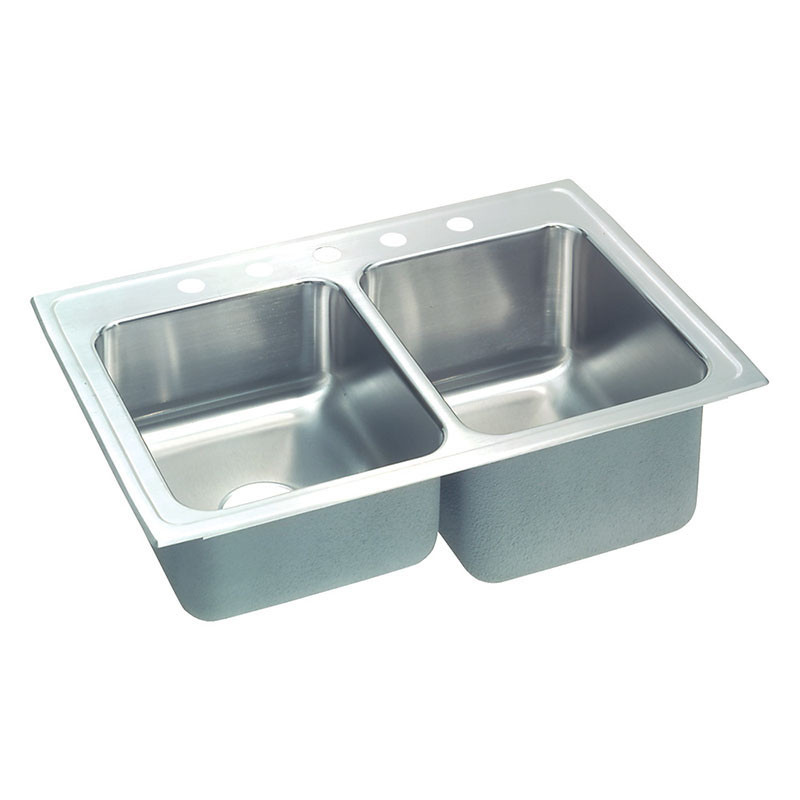 Elkay STLR3322R5 Stainless Steel Double Bowl Top Mount Sink with 5 Faucet Holes in Lustrous Highlighted Satin