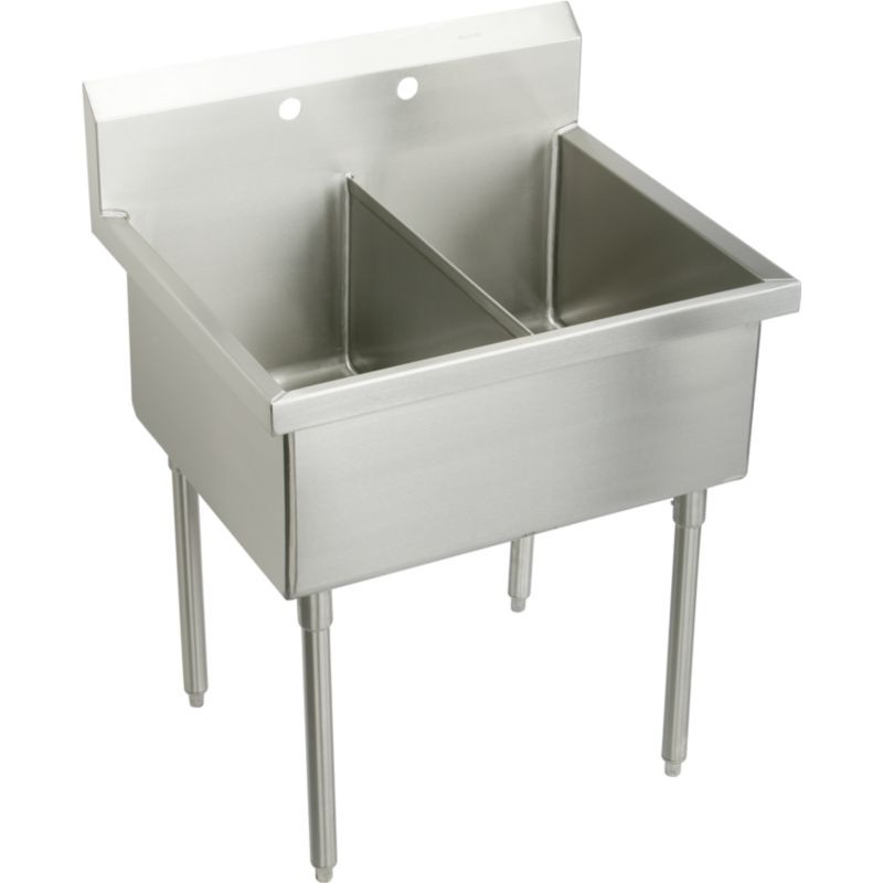 Elkay WNSF8230OF2 Commercial Scullery Sink with 2 Faucet Holes in Buffed Satin