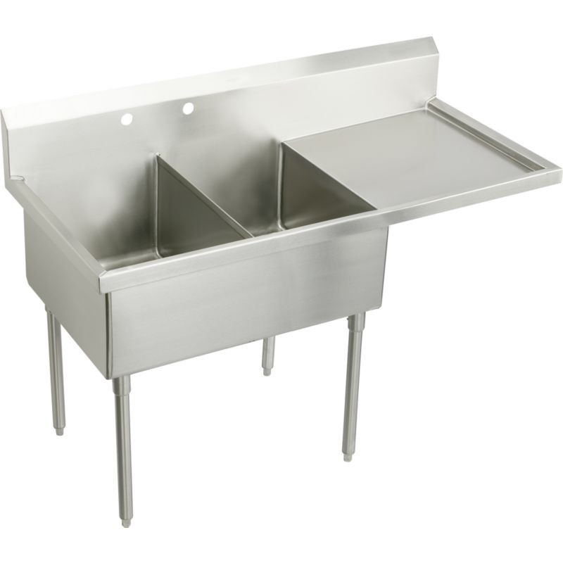 Elkay WNSF8248ROF2 Commercial Scullery Sink with 2 Faucet Holes in Buffed Satin