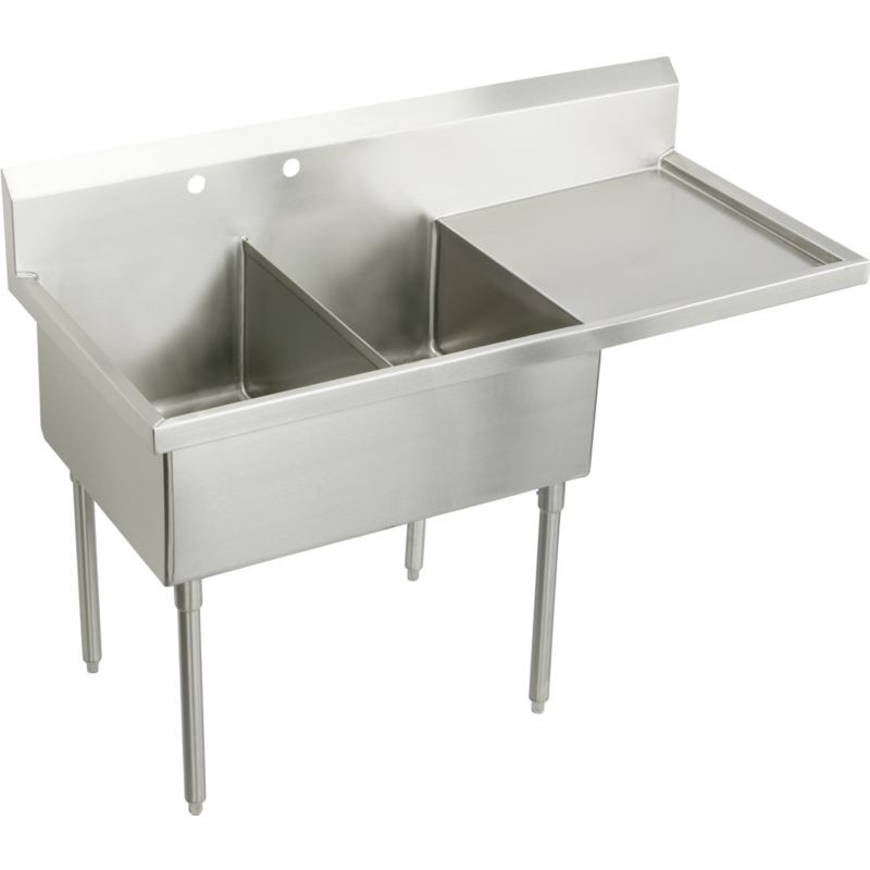 Elkay WNSF8260ROF2 Commercial Scullery Sink with 2 Faucet Holes in Buffed Satin