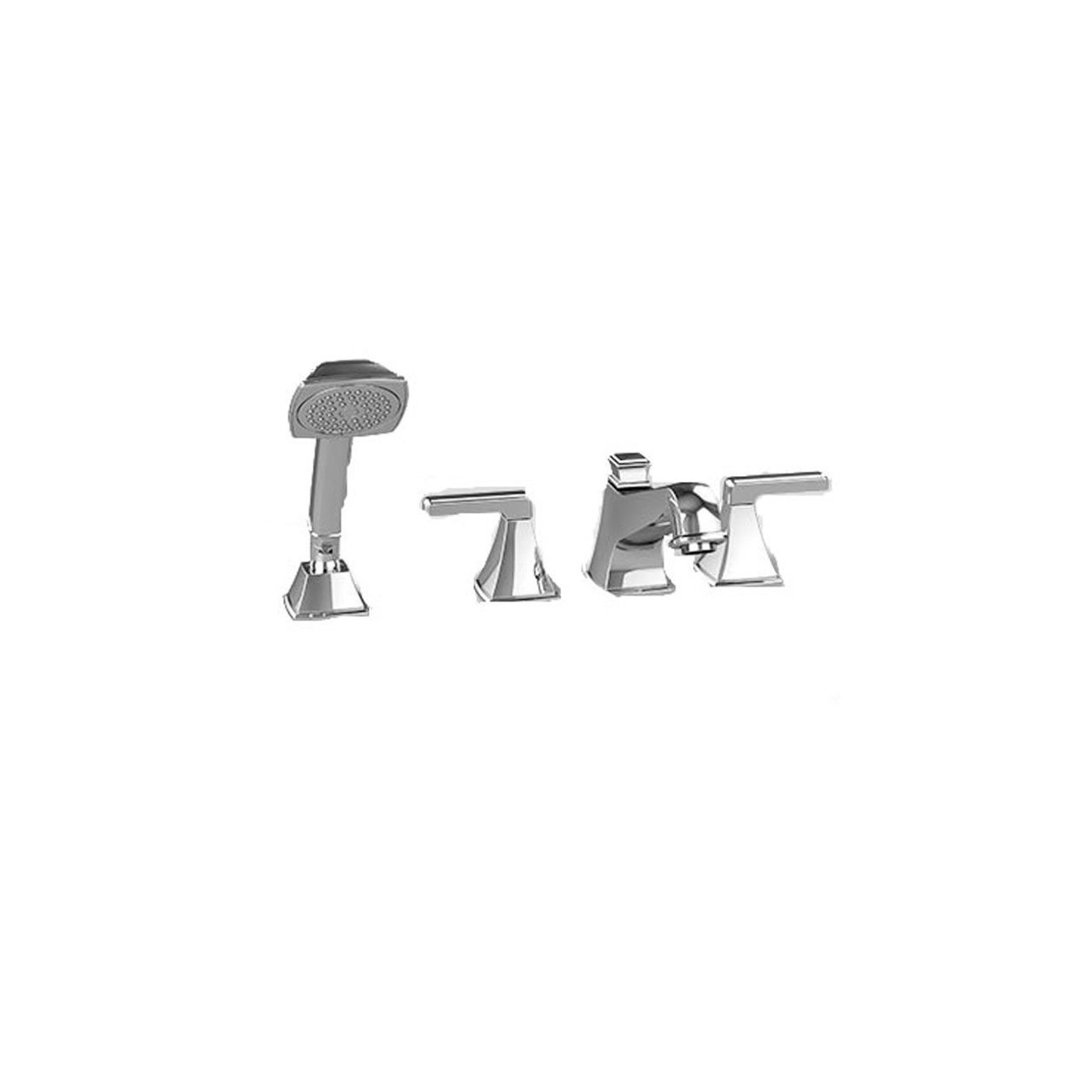 Four-Hole Roman Tub Filler Trim with Handheld Shower in Brushed Nickel