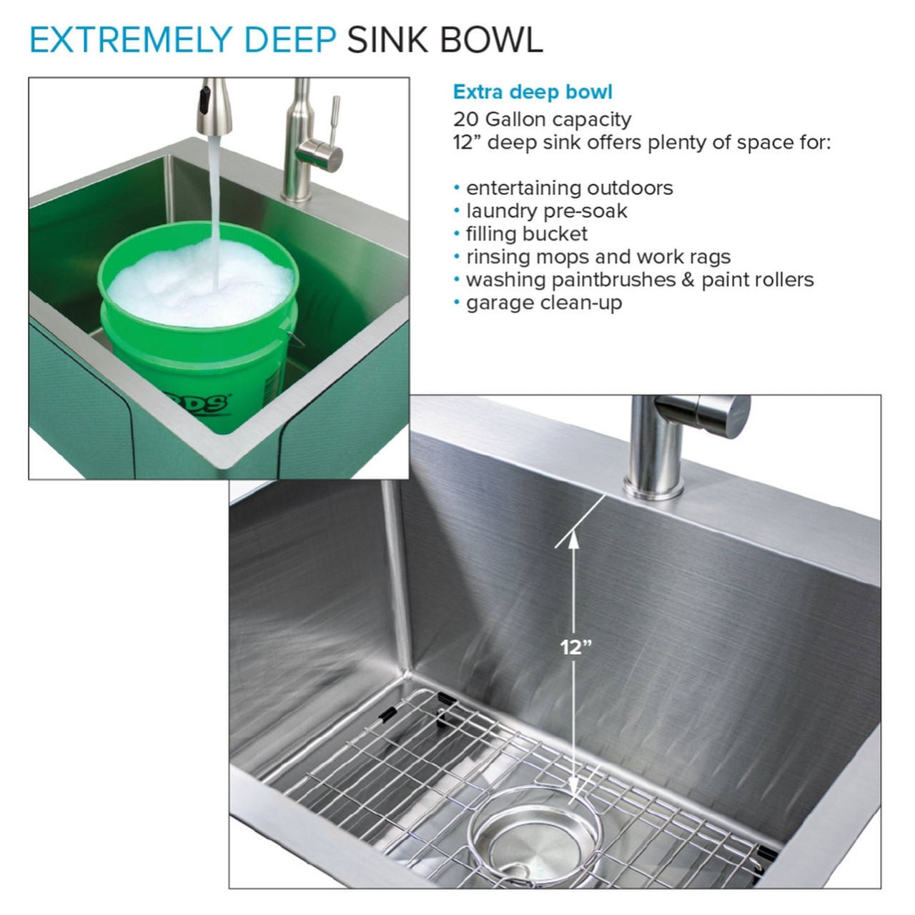 Transolid LSA1-252212-BS 25-in x 22-in x 12-in Stainless Steel Dual-Mount Laundry/Utility Sink Kit with Accessories
