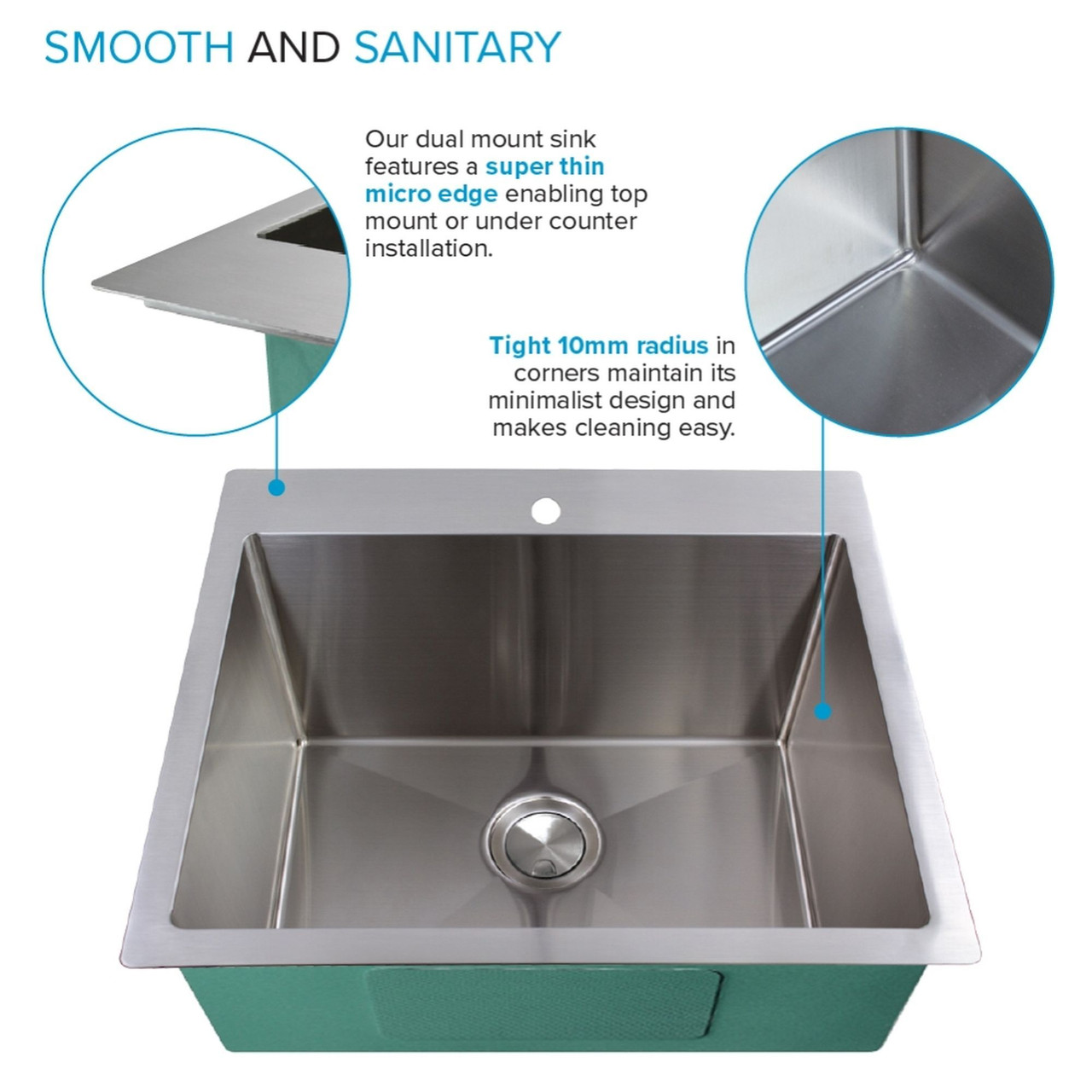 Transolid LSA1-252212-BS 25-in x 22-in x 12-in Stainless Steel Dual-Mount Laundry/Utility Sink Kit with Accessories
