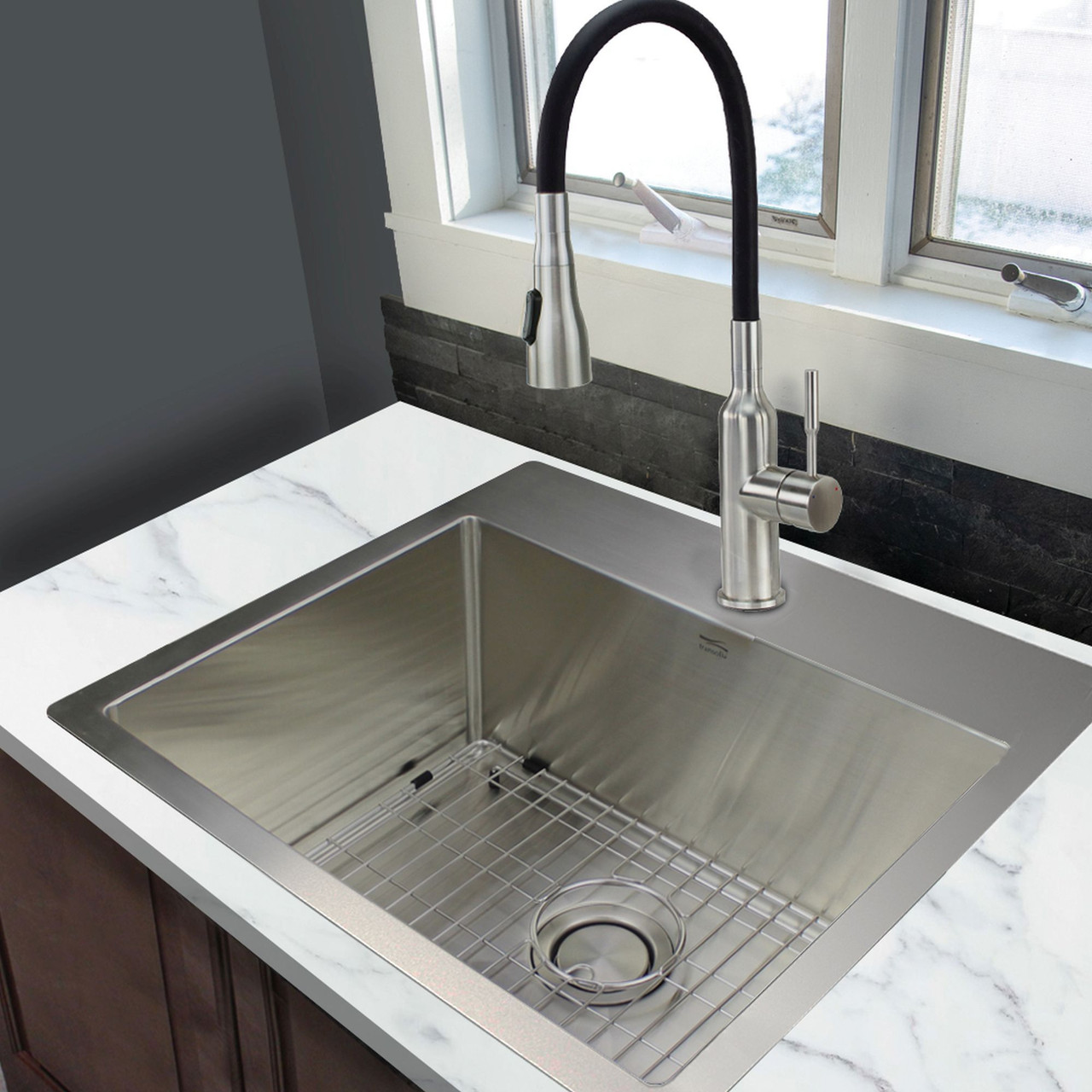 LSA3-252212-BS 25-in x 22-in x 12-in Stainless Steel Dual-Mount Laundry/Utility Sink Kit with Faucet and Accessories