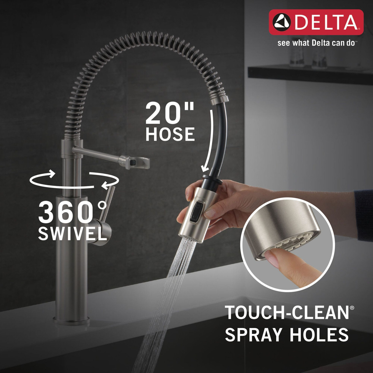 Delta 18803-SP-DST Antoni Single Handle Pull Down Spring Kitchen Faucet, Spotshield Stainless