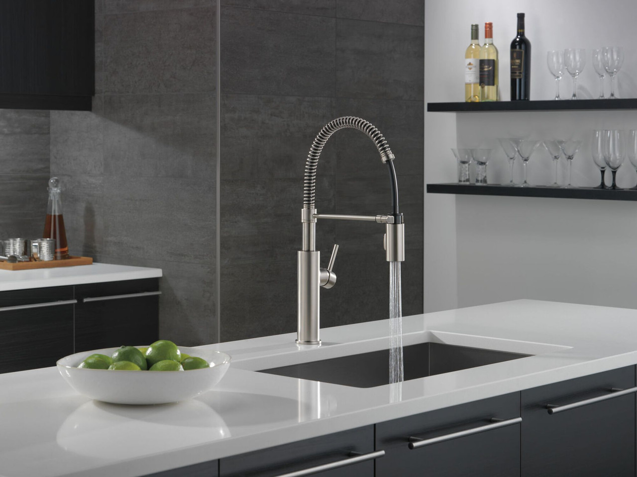 Delta 18803-SP-DST Antoni Single Handle Pull Down Spring Kitchen Faucet, Spotshield Stainless