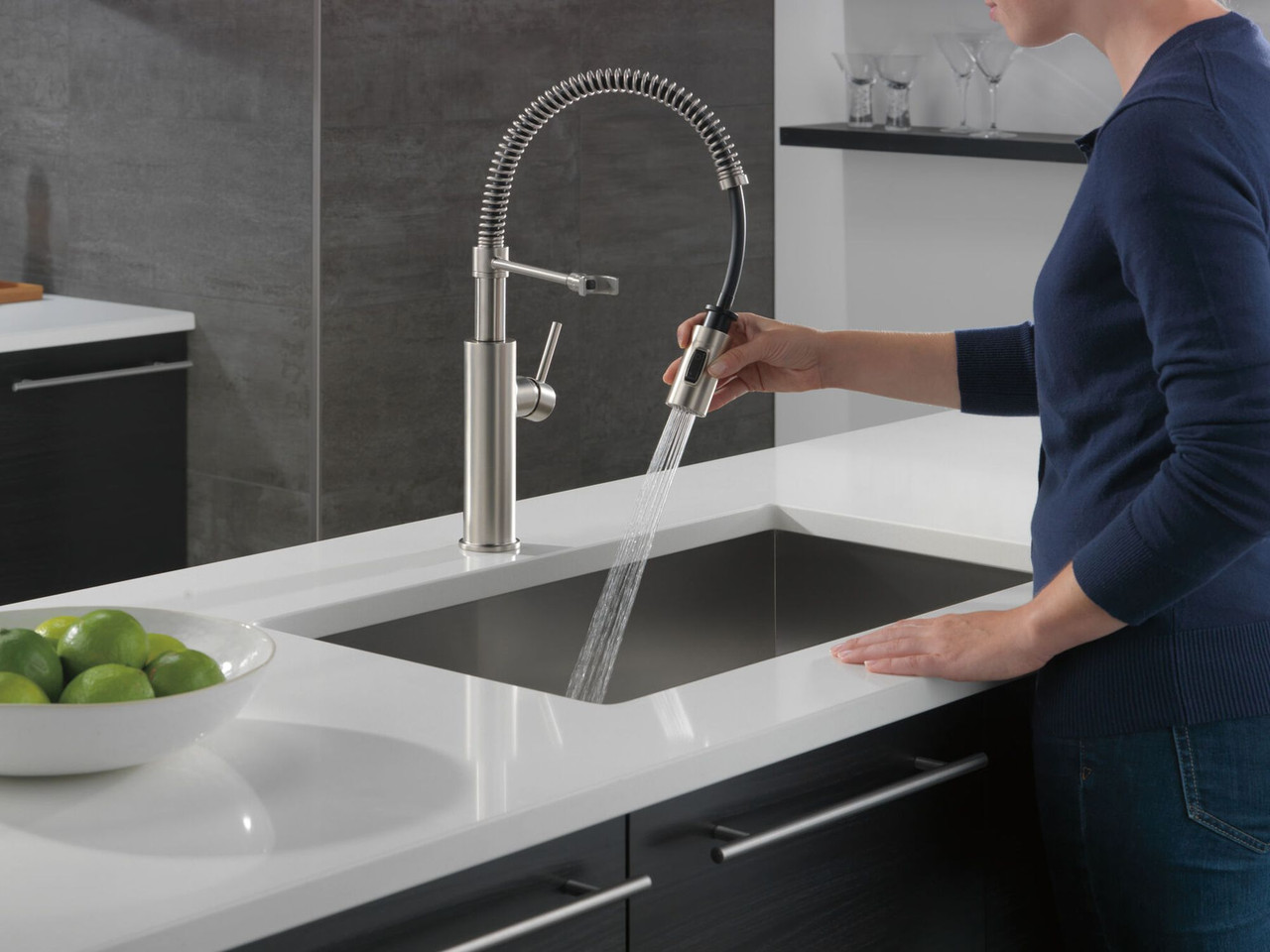 Delta 18803-SP-DST Antoni Single Handle Pull Down Spring Kitchen Faucet, Spotshield Stainless
