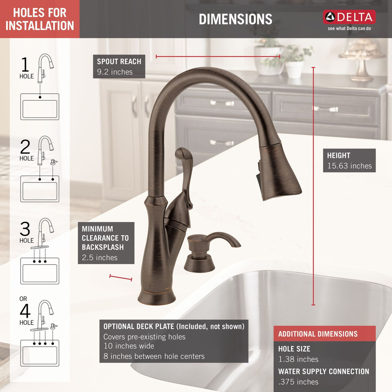 19950Z-RBSD-DST Arabella Single Handle Pull Down Kitchen Faucet with Soap Dispenser and ShieldSpray, Venetian Bronze