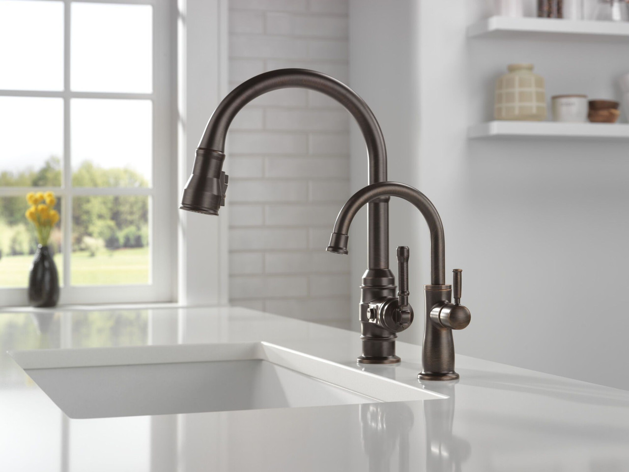 9190-RB-DST Broderick Single Handle Pull Down Kitchen Faucet, Venetian Bronze