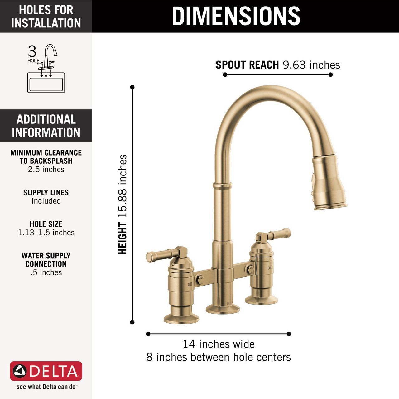 2390L-CZ-DST Broderick Two Handle Pull Down Bridge Kitchen Faucet, Champagne Bronze