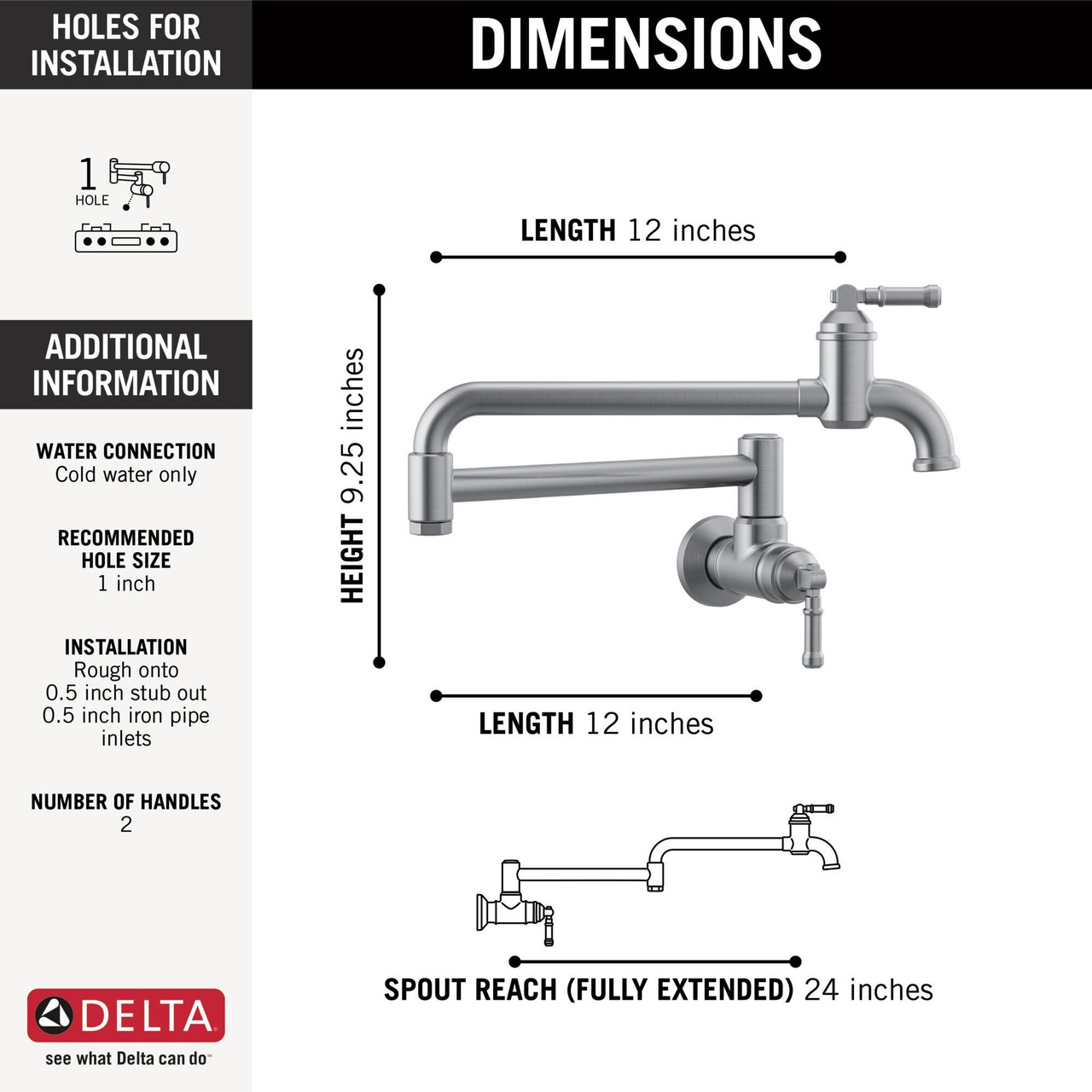 Delta 1190LFL-AR Broderick Wall Mount Pot Filler, Arctic Stainless