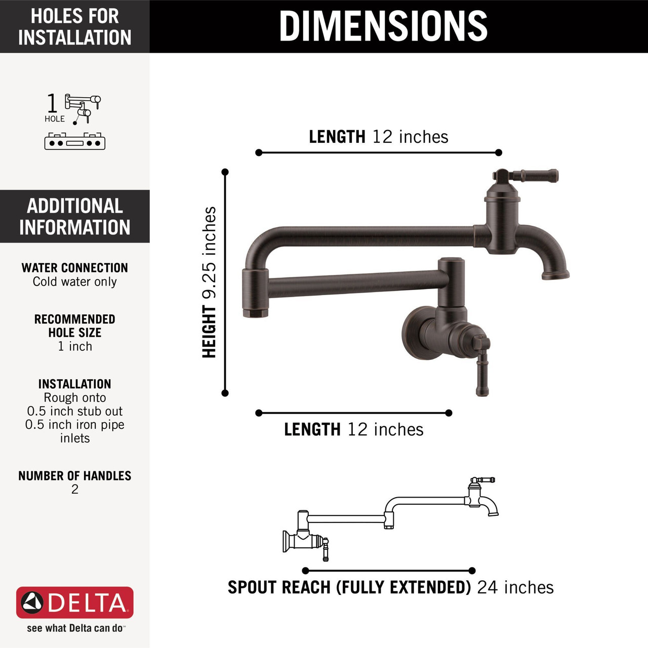 1190LFL-RB Broderick Wall Mount Pot Filler, Venetian Bronze
