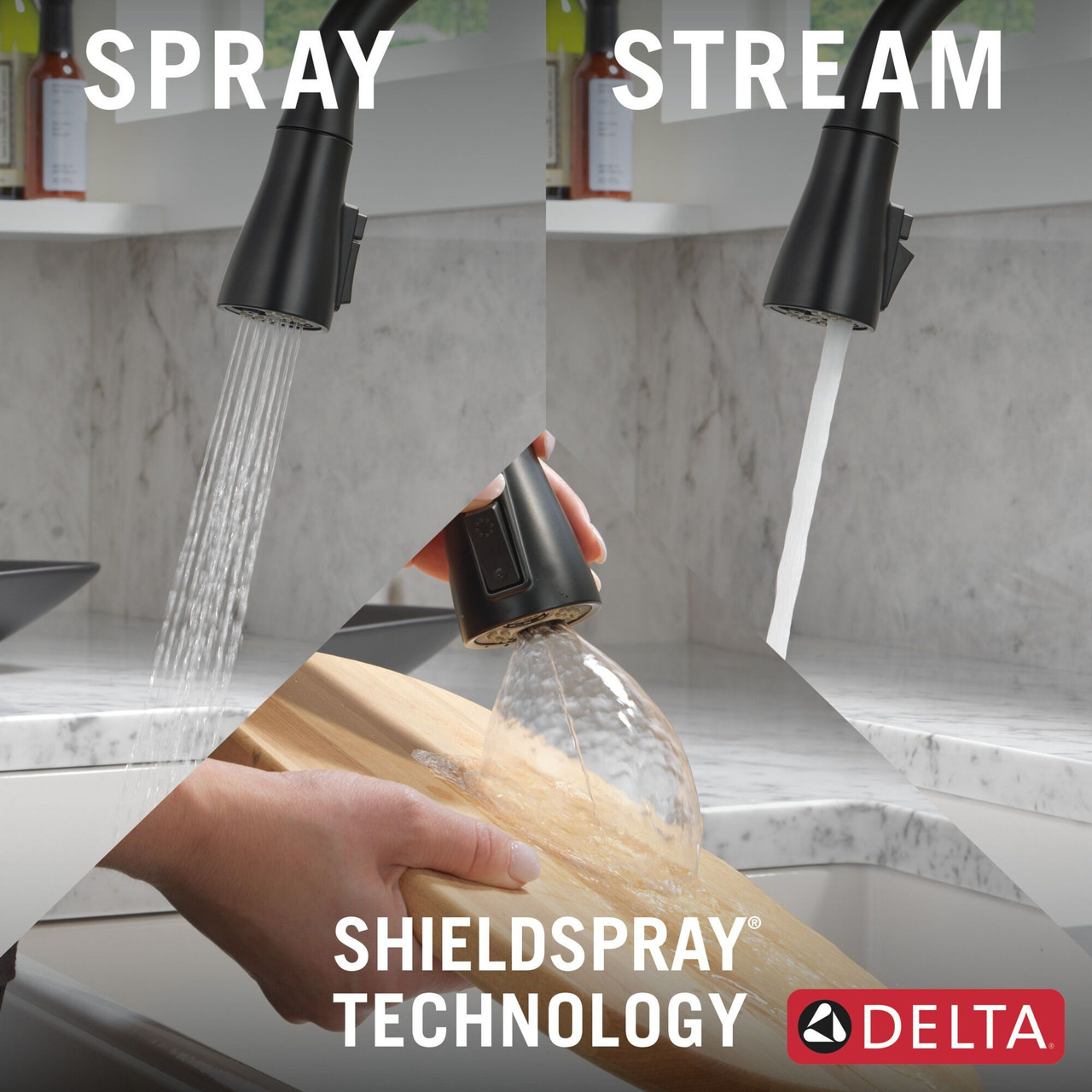 Delta 19877Z-BLSD-DST Capertee Single Handle Pull Down Kitchen Faucet with Soap Dispenser and ShieldSpray Technology, Matte Black