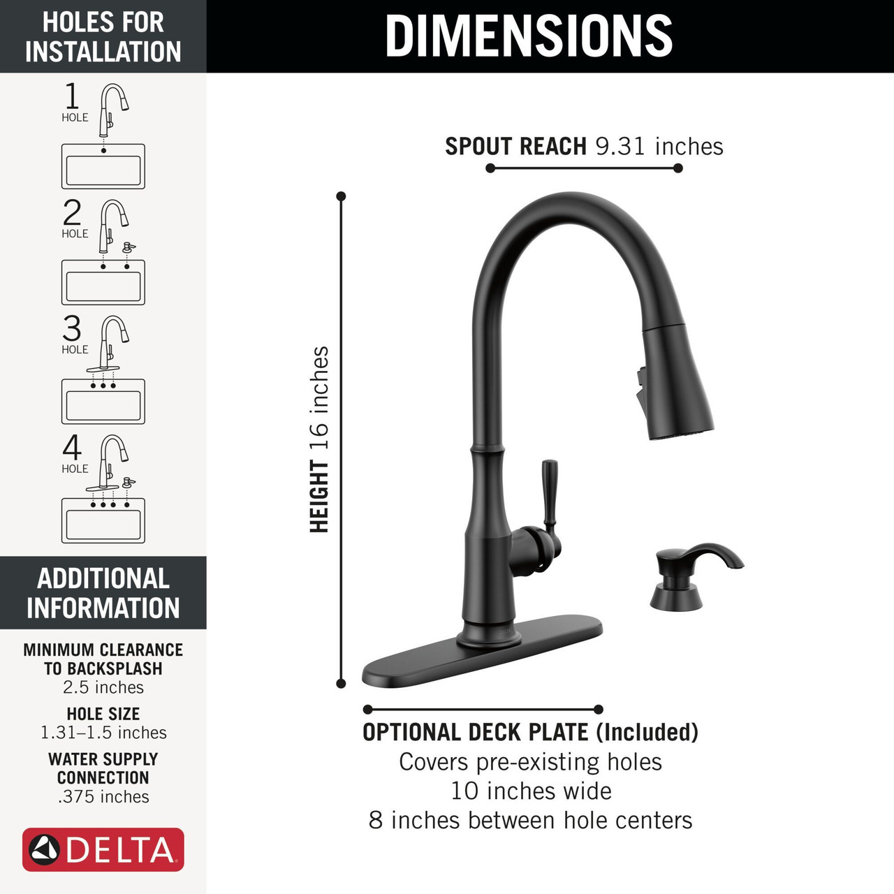 19877Z-BLSD-DST Capertee Single Handle Pull Down Kitchen Faucet with Soap Dispenser and ShieldSpray Technology, Matte Black