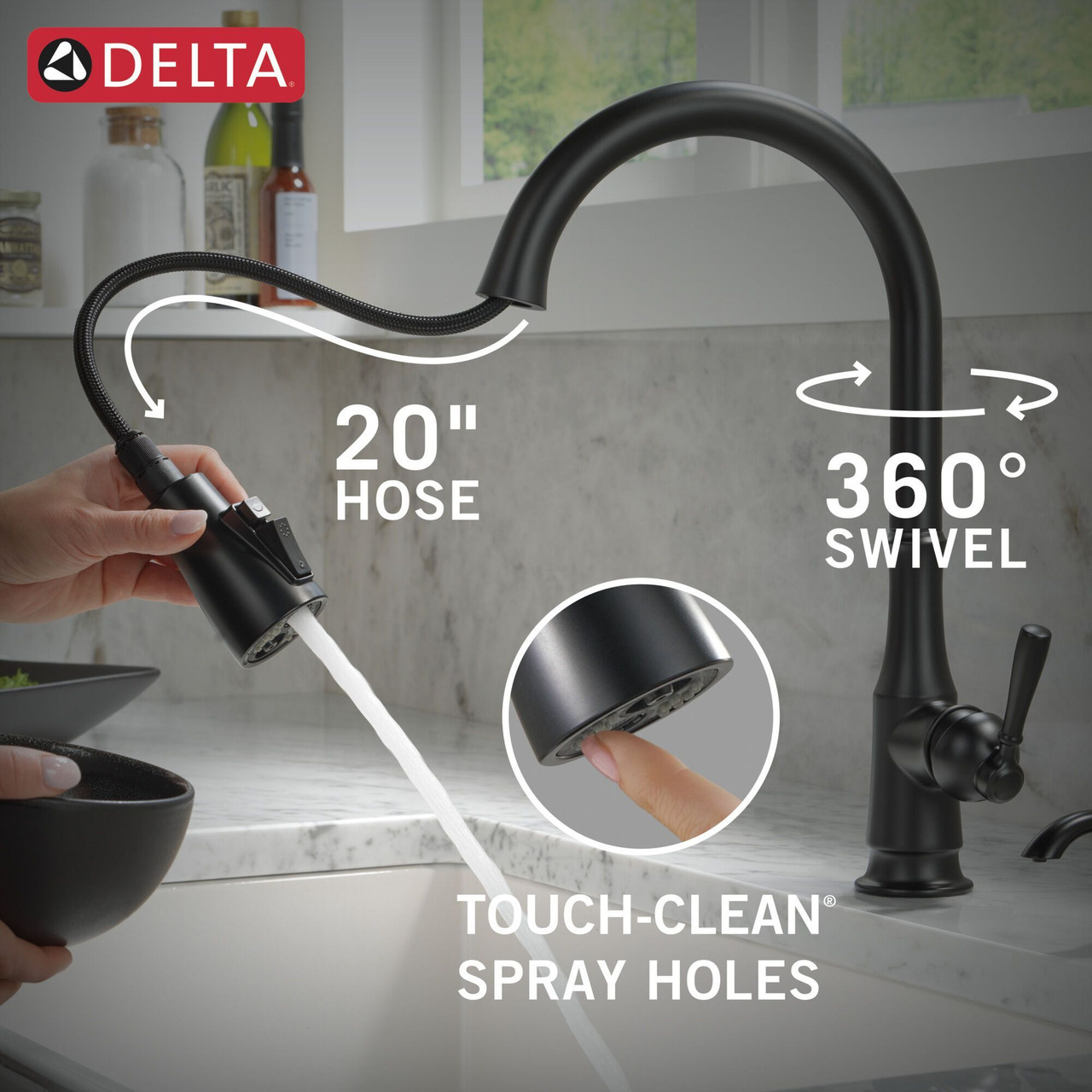 19877Z-BLSD-DST Capertee Single Handle Pull Down Kitchen Faucet with Soap Dispenser and ShieldSpray Technology, Matte Black