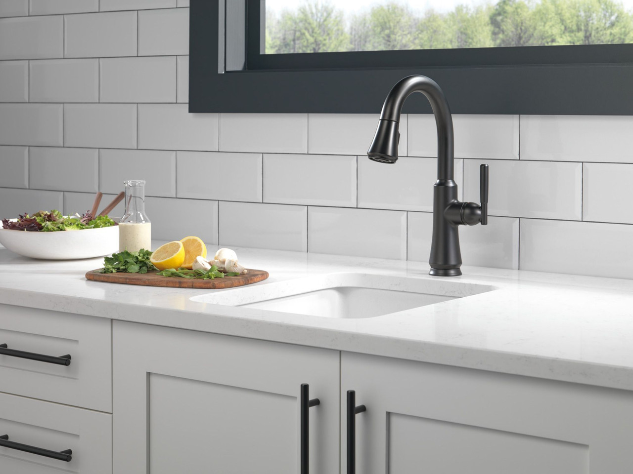 Delta 9979-BL-DST Coranto Single Handle Pull Down Bar or Prep Faucet, Matte Black