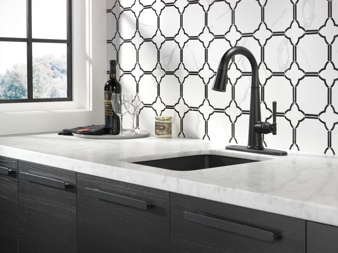 Delta 9982-BL-DST Emmeline Single Handle Pull Down Bar or Prep Faucet, Matte Black