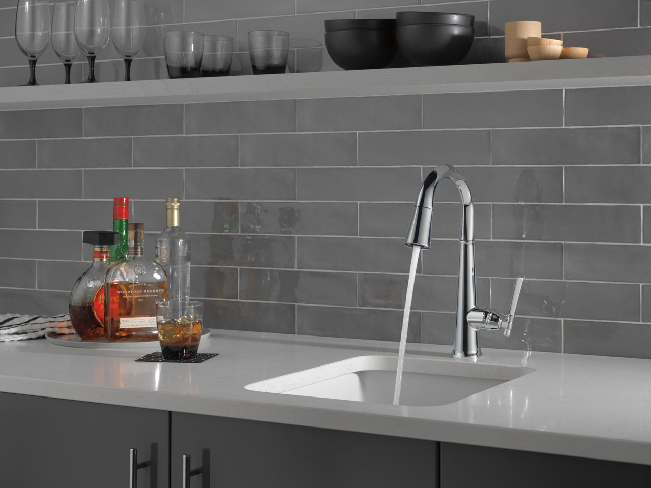 Delta 9982-PR-DST Emmeline Single Handle Pull Down Bar or Prep Faucet, Lumicoat Chrome