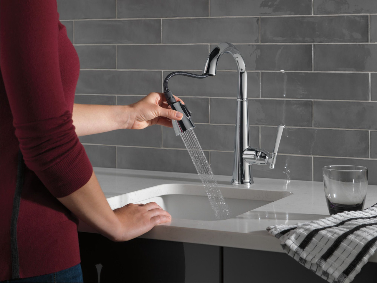 Delta 9982-PR-DST Emmeline Single Handle Pull Down Bar or Prep Faucet, Lumicoat Chrome