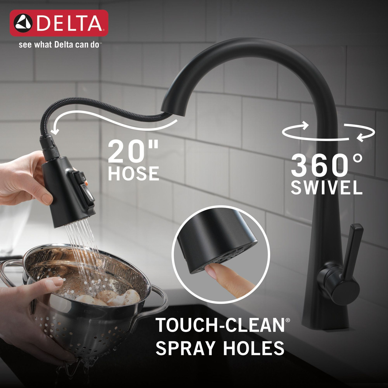 Delta 19802Z-BL-DST Lenta Single Handle Pull Down Kitchen Faucet, Matte Black