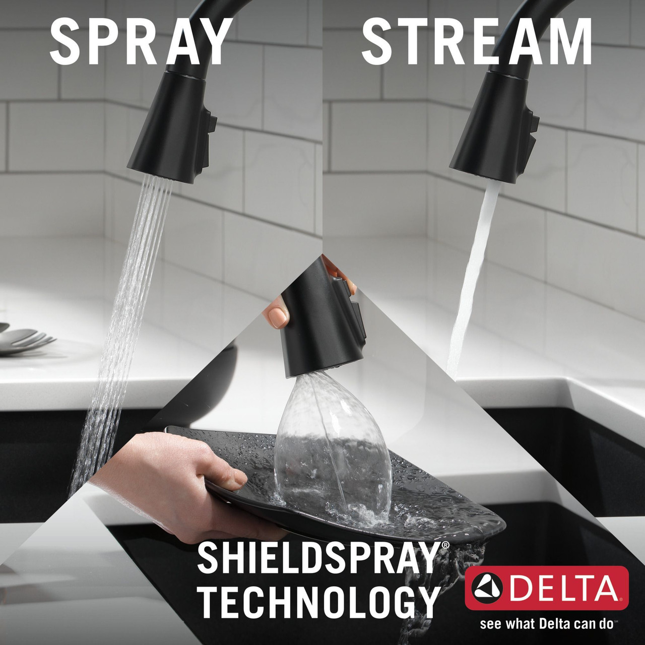 Delta 19802Z-BL-DST Lenta Single Handle Pull Down Kitchen Faucet, Matte Black