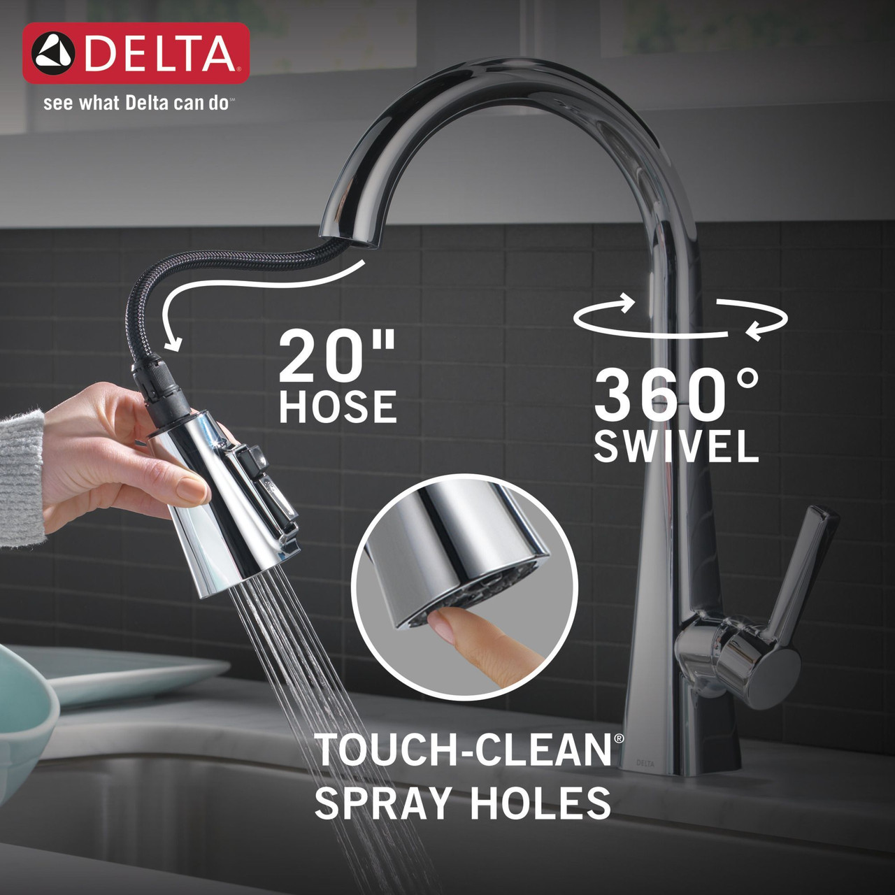Delta 19802Z-DST Lenta Single Handle Pull Down Kitchen Faucet, Chrome