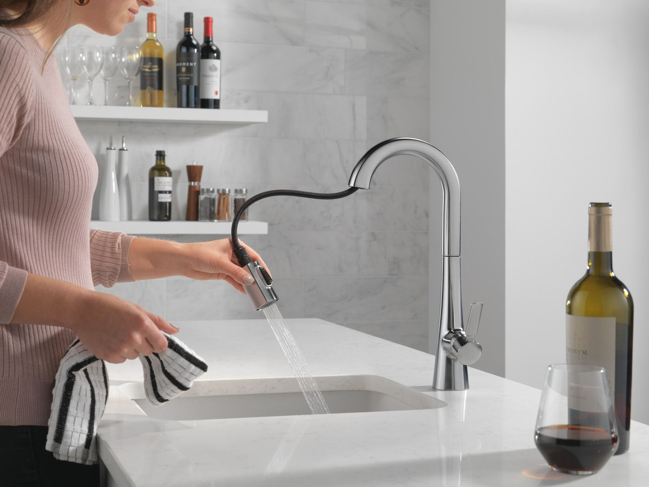 9991-AR-PR-DST Monrovia Single Handle Pull Down Bar or Prep Faucet, Lumicoat Arctic Stainless