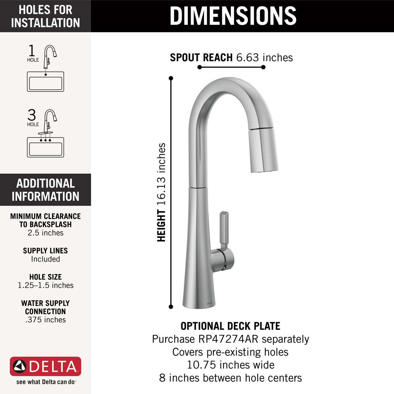 9991-AR-PR-DST Monrovia Single Handle Pull Down Bar or Prep Faucet, Lumicoat Arctic Stainless